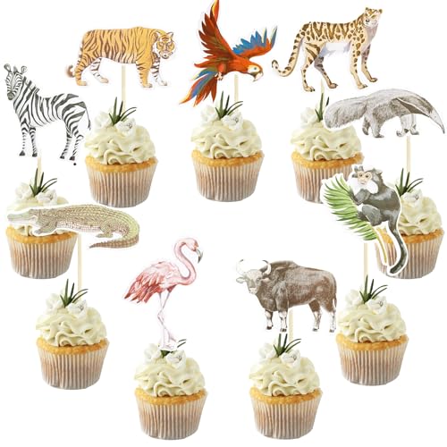 Cupcake Topper Tiere, 27pcs Jungle Animal Cupcake Toppers, Cake Decoration Jungle Animals, Tiere Muffin Dekorationen, Tortendeko Tiere, Cupcake Topper Waldtiere, Muffin Deko Waldtiere von KATELUO