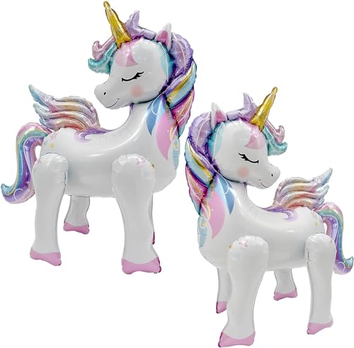 Einhorn Luftballons, 2 PCS Einhorn Ballon, Einhorn Folienballon, XXL Einhorn Ballon Set, 3D Folienballon Einhorn, Einhorn Deko Kindergeburtstag, Geburtstags Ballons für Kinder von KATELUO