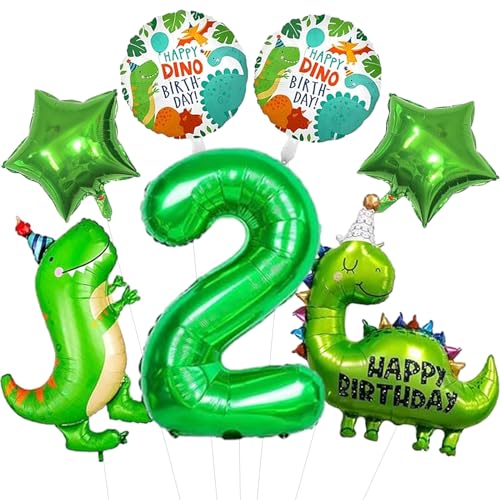 Happy Dinosaurier Ballon Geburtstag, 7pcs Luftballon 2 Geburtstag, Helium Ballon Dinosaurier 2 Jahre, Kindergeburtstag Deko 2 Jahre, Geeignet als Dekoration zum 2. Geburtstag von KATELUO