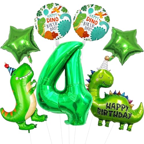 Happy Dinosaurier Ballon Geburtstag, 7pcs Luftballon 4 Geburtstag, Helium Ballon Dinosaurier 4 Jahre, Kindergeburtstag Deko 4 Jahre, Geeignet als Dekoration zum 4. Geburtstag von KATELUO
