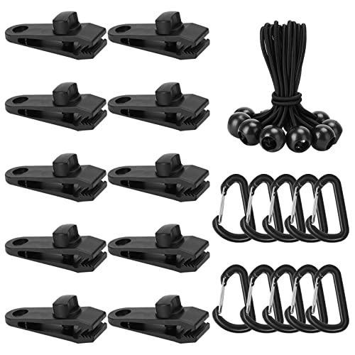 KATELUO 30 Stück Zeltplanen Klemmen,Zeltplanen Clips,Multifunktion Zelte Clip,Einschließen 10 Planenspanner&10 Karabiner,Für Camping im Freien,Zelte,Markisen,Überdachungen,Wohnwagen,Banner von KATELUO