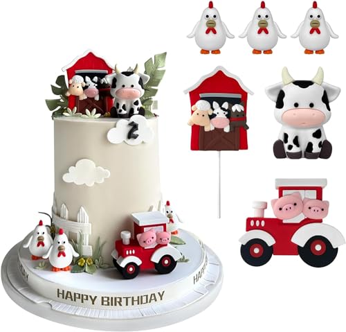 KATELUO 6 Stück Bauernhof Tier Cake Topper, Cupcake Tierfiguren Dpielzeug, Kuchen Deko Geburtstag, Bauernhof Geburtstag Deko, für Kuchen Dekoration Kindergeburtstag (Rot) von KATELUO