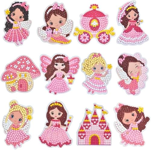 KATELUO Aufkleber Diamond Painting Kinder,Prinzessin Diamond Painting Sticker,Diamant Painting Aufkleber Kits,Diamond Painting Sticker für Kinder,5d Diamond Painting Aufkleber Kinder von KATELUO