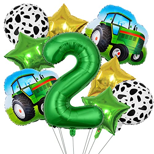 KATELUO Luftballons Geburtstag 2 Jahre, Luftballon 2. Geburtstag, Folienballon Traktor Ballon 2. Geburtstag, Luftballon Traktor Deko Grün Traktor Geburtstag Dekoration für Jungen Party Dekoration von KATELUO