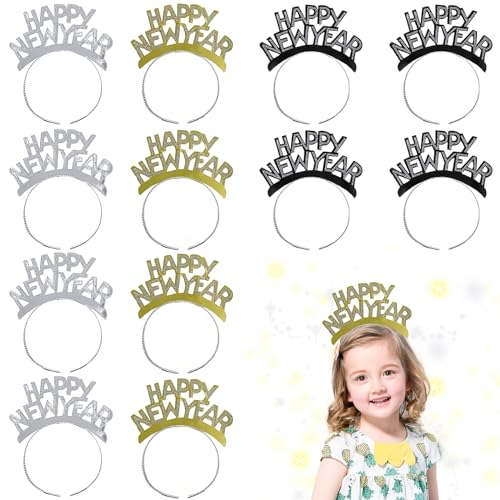 KATELUO Silvester Haarreif, 12 PCS Happy New Year Haarreif, Haarreif Silvester, Silvester Haarschmuck, Silvester Kopfschmuck, Silvester Party Haarreif für die Neujahrsdekoration (B) von KATELUO