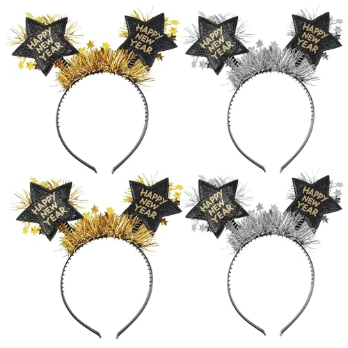 KATELUO Silvester Haarreif, 4 PCS Happy New Year Kopfschmuck, Party Haarschmuck für die Neujahrsdekoration (A) von KATELUO