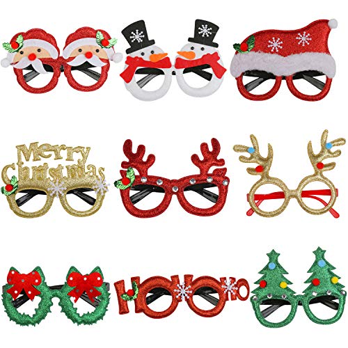 KATELUO Weihnachten Brille,Weihnachtsbrillen, lustig Weihnachtenbrillen, Geeignet für Erwachsene und Kinder Weihnachtsfeier, Maskerade, Karneval.(9PCS) von KATELUO