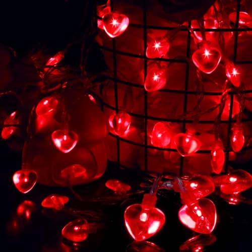 LED Herzförmige Lichterkette, 3 Meter LED Lichterkette Herzen Rot mit 20 Rote Herzen Glühbirnen, Lichterkette Rot Valentinstag Deko für Valentinstag Jahrestag Hochzeit Romantische Nacht Dekoration (A) LED Herzförmige Lichterkette, 3 Meter LED Lichterkette Herzen Rot mit 20 Rote Herzen Glühbirnen, Lichterkette Rot Valentinstag Deko für Valentinstag Jahrestag Hochzeit Romantische Nacht Dekoration (A) von KATELUO