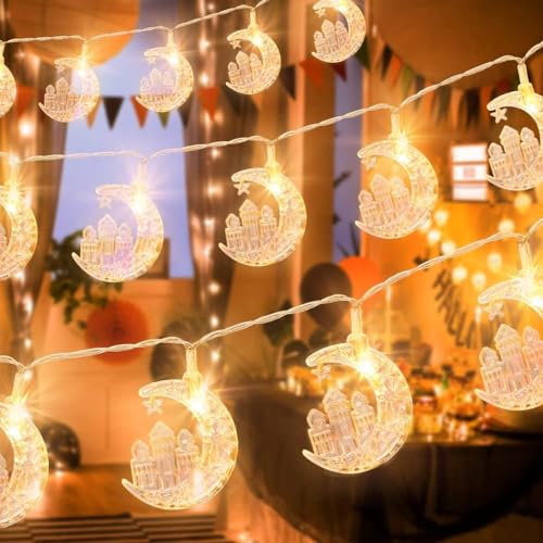 LED Ramadan Lichterkette, 3M 20 LED Muslim Ramadan Lichterkette, LED Lichterkette Mond Ramadan Deko Lichterkette Lichtervorhang, Eid Mubarak Licht für Hochzeit Party Weihnachten Schlafzimmer von KATELUO