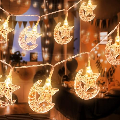 LED Ramadan Lichterkette, 3M 20 LED Stern Mond Lichterkette, Stern Mond LED Lichterketten, Ramadan Deko Lichterkette, Eid Mubarak Licht für Hochzeit Geburtstag Party Weihnachten Schlafzimmer von KATELUO