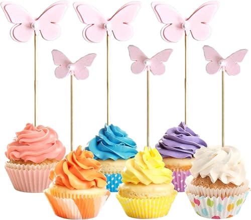 Pappbecher Cupcake Toppers,25 STÜCKE Glitter Butterfly Cake Topper,Party Lebensmittel Dekoration,Schmetterlinge Topper Tortendeko, für Kinder Baby Party Geburtstag Party Kuchen Dekoration von KATELUO