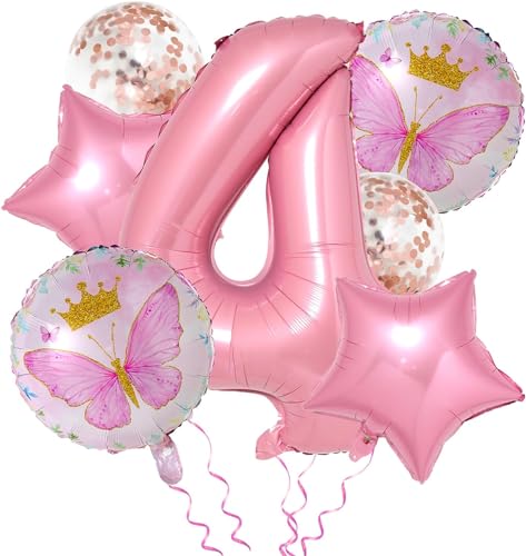 Schmetterlinge Deko Geburtstag Mädchen 4, 4 Jahre Schmetterling Geburtstag Deko, Schmetterling Folienballon 4 Jahre, Schmetterling Ballon 4, Schmetterling Themen Party, Schmetterlingsballon von KATELUO