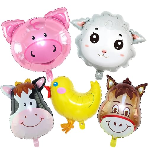 Tier Folienballon Set, 5 PCS Bauernhoftier Luftballons, Ballon Tiere, Bauernhof Geburtstag Deko, Bauernhof Tier Partydekorationen, Luftballons für Kindergeburtstag von KATELUO