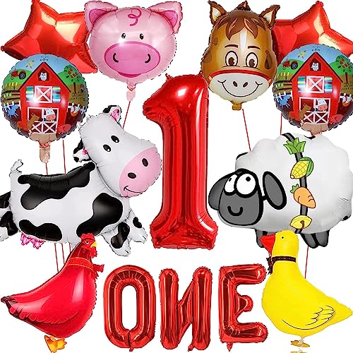 Tier Folienballon Set, Kindergeburtstag Deko 1 Jahre, Luftballon 1 Geburtstag, Geburtstagsdeko 1 Jahre, Bauernhof Geburtstag Deko, Geburtstagsparty Deko 1 Jahre für Junge Mädchen Kinder Party. von KATELUO