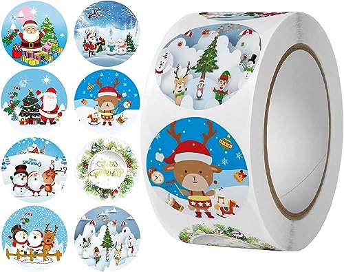 Weihnachtsaufkleber Rund, 1 Stück mit 500 Blatt Weihnachten Aufkleber Etiketten, Selbstklebend Geschenkaufkleber für Umschlag Geschenktüten, Papiertüten, Dekorieren, Weihnachtskarten, Geschenk von KATELUO