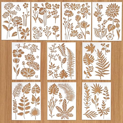 KATIMI 10 Stück Malerei Schablonen Textilgestaltung, 13 × 17 cm Blätter Stencil Schablonen Malen, Wiederverwendbar Blumen Airbrush Schablonen Wandgestaltung, Schablone für DIY Scrapbooking Wand Deko KATIMI 10 Stück Malerei Schablonen Textilgestaltung, 13 × 17 cm Blätter Stencil Schablonen Malen, Wiederverwendbar Blumen Airbrush Schablonen Wandgestaltung, Schablone für DIY Scrapbooking Wand Deko von KATIMI