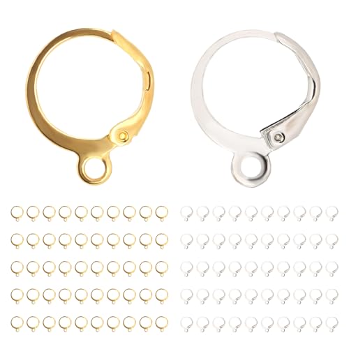 KATIMI 100 Stück Ohrhaken, Gold & Silber Plattierte Hebelback Ohrringhaken, Französische Ohrhaken 13x15mm, Ohrringe Selber Machen Set, ohrringe zum selber machen, DIY Schmuckherstellung für Damen KATIMI 100 Stück Ohrhaken, Gold & Silber Plattierte Hebelback Ohrringhaken, Französische Ohrhaken 13x15mm, Ohrringe Selber Machen Set, ohrringe zum selber machen, DIY Schmuckherstellung für Damen von KATIMI