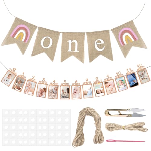 KATIMI Fotogirlande 1. Geburtstag Junge Mädchen, 1. Geburtstag Banner Kraftpapier, Geburtstagsdeko 1 Jahr Mädchen für 1 bis 12 Monate, Sackleinenstoff Deko Erster für Party Deko KATIMI Fotogirlande 1. Geburtstag Junge Mädchen, 1. Geburtstag Banner Kraftpapier, Geburtstagsdeko 1 Jahr Mädchen für 1 bis 12 Monate, Sackleinenstoff Deko Erster für Party Deko von KATIMI
