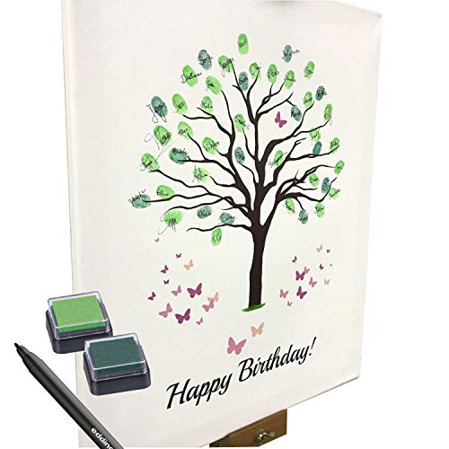 KATINGA Leinwand Zum Geburtstag - Motiv Baum - als Gästebuch für Fingerabdrücke (40x50) von KATINGA