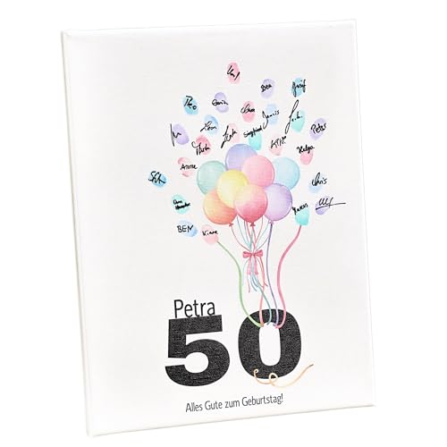 KATINGA Leinwand für Fingerabdrücke als Gästebuch - Geschenk zum runden Geburtstag (50) von KATINGA