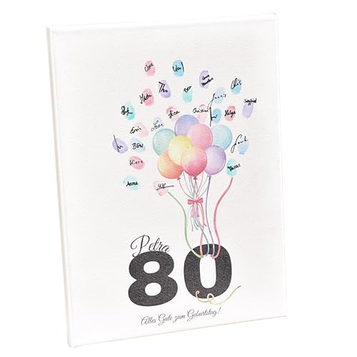 KATINGA Leinwand für Fingerabdrücke als Gästebuch - Geschenk zum runden Geburtstag (80) von KATINGA