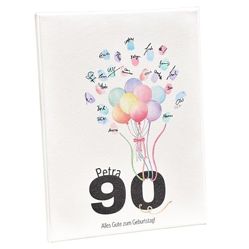 KATINGA Leinwand für Fingerabdrücke als Gästebuch - Geschenk zum runden Geburtstag (90) von KATINGA