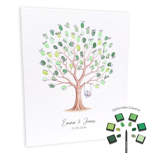 KATINGA Leinwand zur Hochzeit – Bild für Fingerabdrücke mit Baum - Personalisiert – Hochzeitsbaum – Gästebuch als Geschenkidee (40x50 personalisiert) von KATINGA