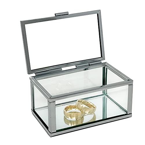 KATINGA Ringbox Silber glänzend aus Glas, Spiegelboden, ca. 9x6x4cm von KATINGA