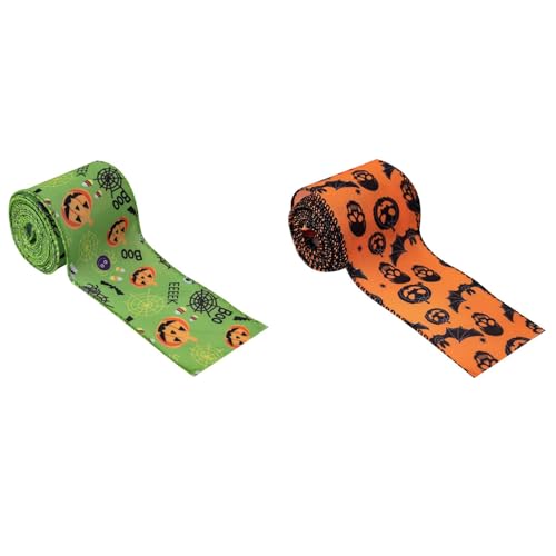 KATITFENXK 1Rollen Halloween Ripsband 455x6.3CM Satinband, Geschenkband, DIY-Schleifenband Bänder Zierband Dekoband für Geschenkverpackung Kürbis Geist (455x6.3CM,2A) von KATITFENXK