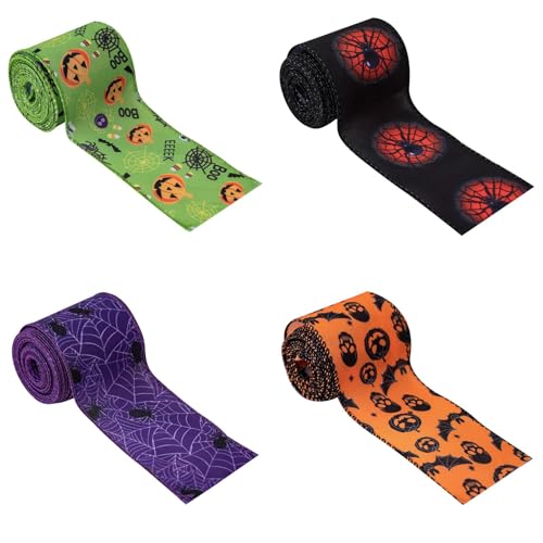 KATITFENXK 1Rollen Halloween Ripsband 455x6.3CM Satinband, Geschenkband, DIY-Schleifenband Bänder Zierband Dekoband für Geschenkverpackung Kürbis Geist (455x6.3CM,4ER Set) von KATITFENXK