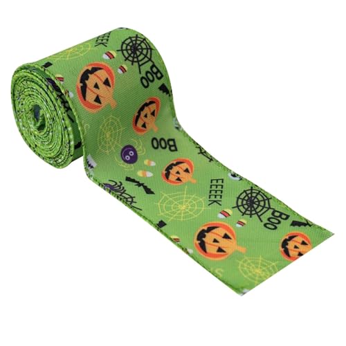 KATITFENXK 1Rollen Halloween Ripsband 455x6.3CM Satinband, Geschenkband, DIY-Schleifenband Bänder Zierband Dekoband für Geschenkverpackung Kürbis Geist (455x6.3CM,Grvn) von KATITFENXK