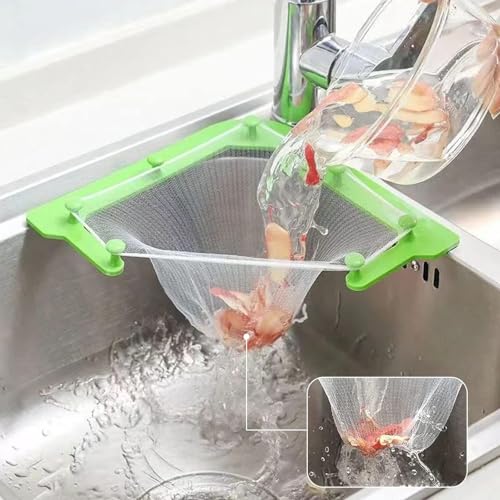 100 Einweg-Filterbeutel für Spülbecken mit Halterung und Klebeband, dreieckige Küchennetze für Lebensmittelabfälle, hängende Filterbeutel für Obst- und Gemüseabfälle, Salvasp-Lösung von KATLKIU