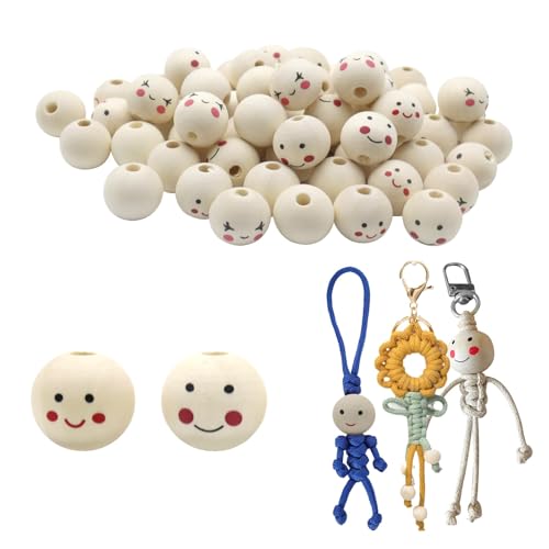 Naturholzperlen, 100 Stück, 20 mm, große Perlen für Bastelarbeiten, Halsketten, Armbänder, Heimdekoration, lächelndes Design, für Kinder und Erwachsene Naturholzperlen, 100 Stück, 20 mm, große Perlen für Bastelarbeiten, Halsketten, Armbänder, Heimdekoration, lächelndes Design, für Kinder und Erwachsene von KATLKIU