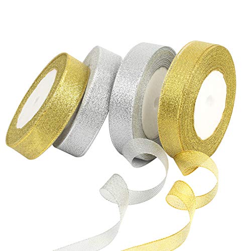 KATOOM 100Yard Geschenkband 4Rolle Gold Silber Schleifenband zum basteln Goldband Glitzer Dekoband Goldenes Band für Geschenk Verpackung Hochzeit Weihnachten Dekoration KATOOM 100Yard Geschenkband 4Rolle Gold Silber Schleifenband zum basteln Goldband Glitzer Dekoband Goldenes Band für Geschenk Verpackung Hochzeit Weihnachten Dekoration von KATOOM