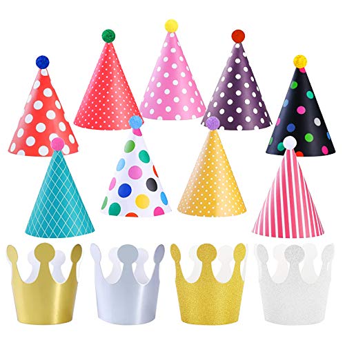 KATOOM 31TLG Partyhüte Set Partyhütchen Geburtstag Krone 22 Papier Krone 9 Kegel Hüte Party Supplies Hütchen Geburtstagshut für Kinder Erwachsene Geburtstagsfeier Festival Baby Shower von KATOOM