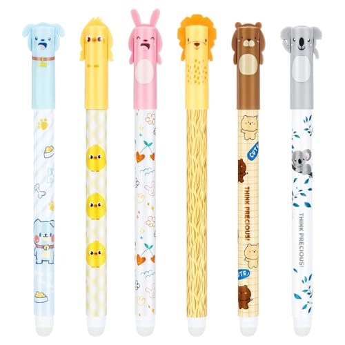 Radierbarer Kugelschreiber, 6 Stück Blau Tintenroller Radierbar Gelstiften, 0.5mm Radierbare Stifte, Kinder Cartoon Erasable Pen, Gelstifte Radierbar für Kinder Studenten Geschenk Schul Bürobedarf von KATREU