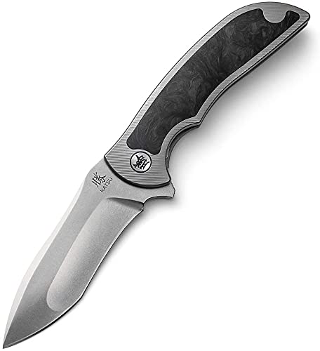 KATSU klappmesser outdoor japanisches Campingmesser, Titan Inlays Kohlefasergriff, EDC-Messer mit S35VN-Stahl Stonewashed Multi-Ground-Klinge, Taschenclip, Lederscheide KATSU klappmesser outdoor japanisches Campingmesser, Titan Inlays Kohlefasergriff, EDC-Messer mit S35VN-Stahl Stonewashed Multi-Ground-Klinge, Taschenclip, Lederscheide von KATSU
