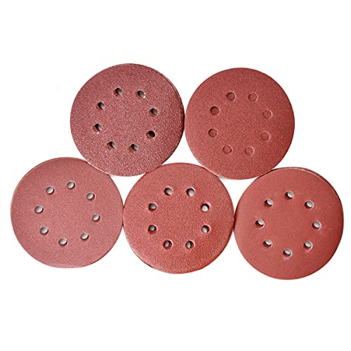 KATUR 100PCS Schleifscheiben Pads 125mm/5 Zoll, Klett 20 x 60/80/100/120/240 gemischte Körnung, 8 Loch Runde Schleifscheiben Pads für Exzenterschleifer von KATUR