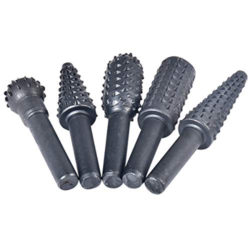 KATUR Fräser-Raspel-Set, 5-tlg. 6-mm-Schaft-Holzschnitzbohrer, meißelförmiger, rotierender, geprägter Schleifkopf von KATUR