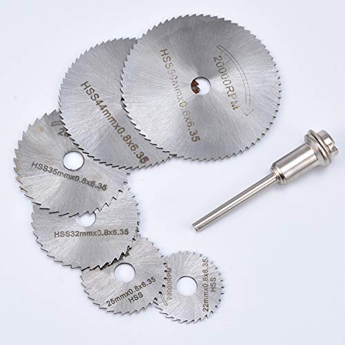 KATUR HSS Mini-Kreissägeblätter-Set, 7 Stück, 22/25/32/35/44/50 mm Durchmesser mit 5,1 cm Schaftschraubdorn für elektrische Schleifmaschine, Drehwerkzeug von KATUR