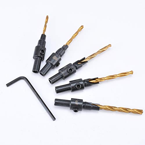 KATUR Kegelsenker-Bohrer, titanbeschichtet, HSS Power Handbohrer-Bit-Set, Schraublochgröße, Senkbohrer-Bit-Set mit 1/4-Zoll-Rundschaft-Loch-Anfasen-Set (6/8/10/12/14#) von KATUR