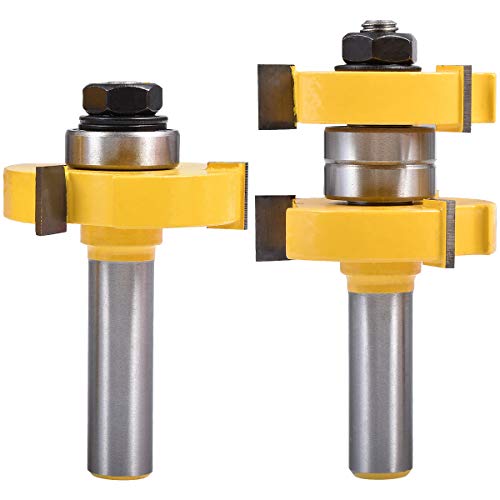 KATUR Nut- und Federfräser-Set, 1/2-Zoll-Schaftfräser, Holzfräser, neue Holzbearbeitungswerkzeuge, 3 Zähne T-Form (1/2" Schaft, 1/2" Zahnbreite, 1/2"Zahntiefe ) von KATUR