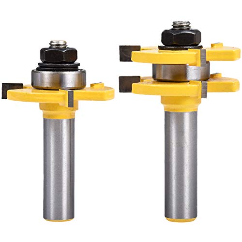 KATUR Nut- und Federfräser-Set, 1/2-Zoll-Schaftfräser, Holzfräser, neue Holzbearbeitungswerkzeuge 3 Zähne T-Form (1/2-Zoll-Schaft, 1/4-Zoll-Zahnbreite, 1/2-Zoll-Zahntiefe) von KATUR