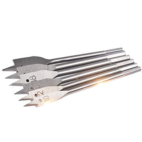 KATUR Spatenbohrer-Set, 6-tlg. 10mm-25mm Durchmesser, Kohlenstoffstahl, flacher Holzbohrer, Dreipunkt-Paddelbohrer-Set, Holzbearbeitung, grau (10,12,16,18,20,25mm Durchmesser) von KATUR