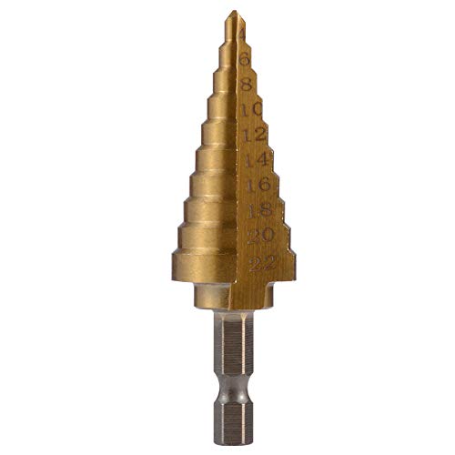 KATUR Stufenbohrer, großer Titan-HSS-Stufenbohrer, Lochschneider-Set, Sechskant-Schaft, geriffelte Kante, Stufenbohrer, 10 Größen, 4–22 mm von KATUR