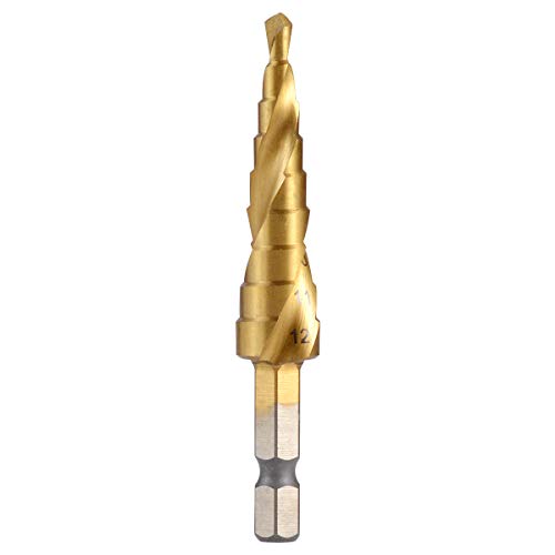 KATUR Stufenbohrer, zwei große HSS-Spiralnuten, Sechskantschaft zum Schneiden von Löchern auf Metall, Holz, Kunststoff, 4–12 mm Durchmesser von KATUR