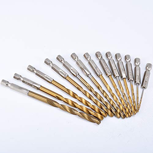 KATUR Titan-Spiralbohrer-Set, 13-teilig, Sechskant-Schaft, Schnellwechsel, reguläres Bohrwerkzeug für Holz, Kunststoff, Aluminiumlegierung, 1,5 - 6,5 mm KATUR Titan-Spiralbohrer-Set, 13-teilig, Sechskant-Schaft, Schnellwechsel, reguläres Bohrwerkzeug für Holz, Kunststoff, Aluminiumlegierung, 1,5 - 6,5 mm von KATUR