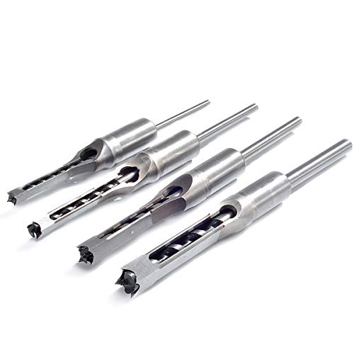 KATUR Vierkantbohrer-Set für Holzbearbeitung, 4 Stück, HSS-Holzmeißel, Kegelsenker, Lochsäge, Elektrowerkzeug-Kits 1/4, 5/16, 3/8, 1/2 Zoll von KATUR