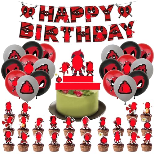 42pcs Deadpool Party Ballon Dekoration, Cartoon Thema Party Dekoration, Geburtstagsdeko Set, Anime Ballon Geburtstag Banner, Anime Kuchen Dekoration, Geeignet für Kinder Anime Thema Geburtstagsfeier 42pcs Deadpool Party Ballon Dekoration, Cartoon Thema Party Dekoration, Geburtstagsdeko Set, Anime Ballon Geburtstag Banner, Anime Kuchen Dekoration, Geeignet für Kinder Anime Thema Geburtstagsfeier von KATVVYE