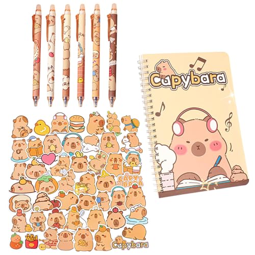 KATVVYE Capybara Schreibwaren-Set, einziehbarer Kugelschreiber, radierbar, Capybara-Stiftaufkleber, Notizbuch, Capybara, Geschenke, Schule, Büro, Studenten, Schulbedarf, 57-teilig KATVVYE Capybara Schreibwaren-Set, einziehbarer Kugelschreiber, radierbar, Capybara-Stiftaufkleber, Notizbuch, Capybara, Geschenke, Schule, Büro, Studenten, Schulbedarf, 57-teilig von KATVVYE
